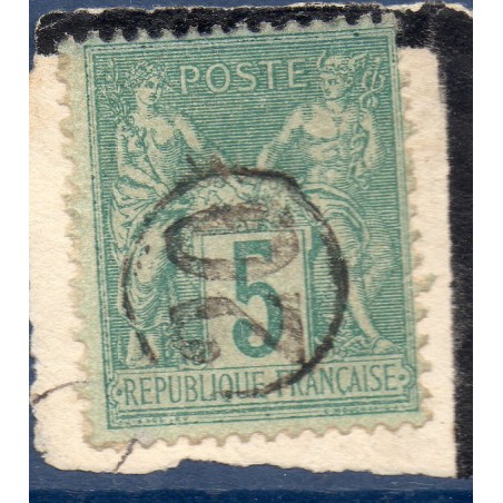 Timbre France Yvert No 75 Type II Sage 5c vert Oblitéré jour de l'an