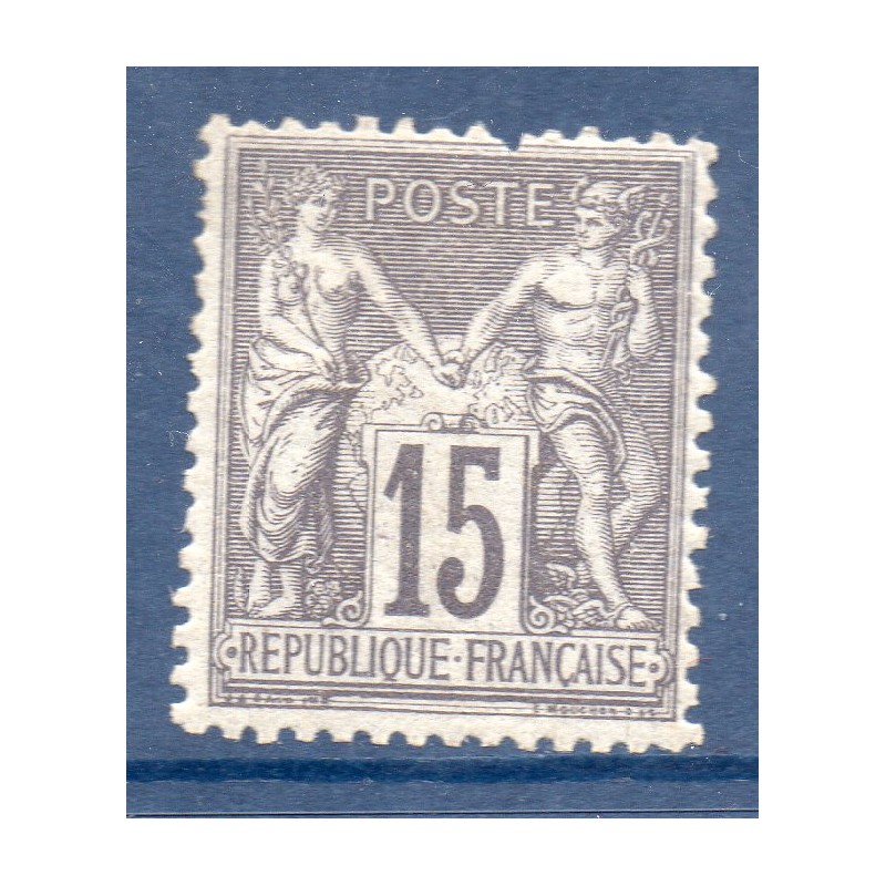 Timbre France Yvert No 77 Type II Sage 15c gris Neuf * sur charnière