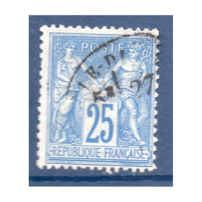 Timbre France Yvert No 79 Type II Sage 25c bleu Oblitéré