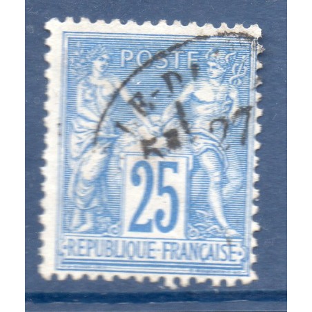 Timbre France Yvert No 79 Type II Sage 25c bleu Oblitéré