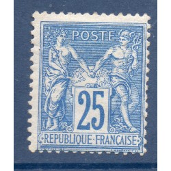 Timbre France Yvert No 79 Type II Sage 25c bleu Neuf * sur charnière