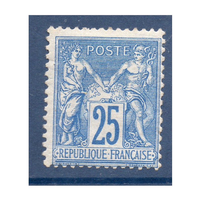 Timbre France Yvert No 79 Type II Sage 25c bleu Neuf * sur charnière