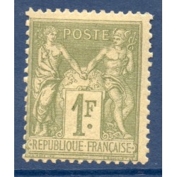 Timbre France Yvert No 82 Type II Sage 1 fr olive clair Neuf * sur charnière