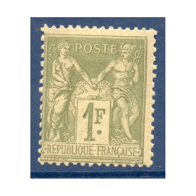 Timbre France Yvert No 82 Type II Sage 1 fr olive clair Neuf * sur charnière