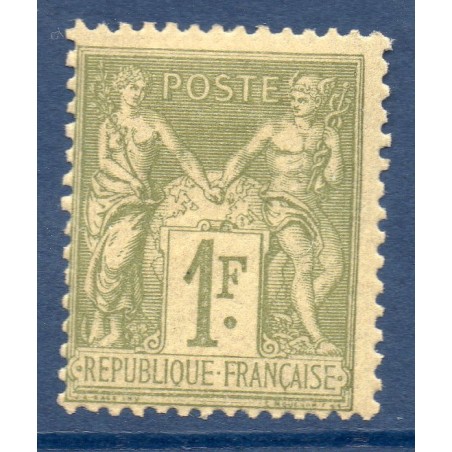 Timbre France Yvert No 82 Type II Sage 1 fr olive clair Neuf * sur charnière