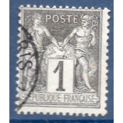 Timbre France Yvert No 83 Type II Sage 1c noir s. azuré Oblitéré