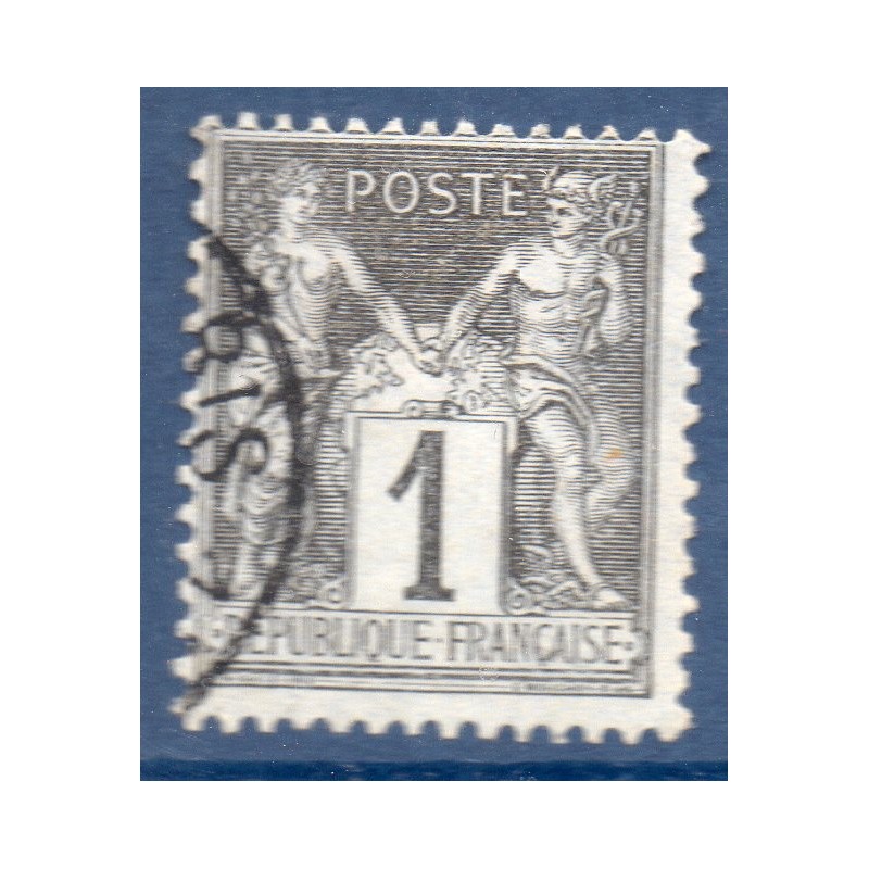 Timbre France Yvert No 83 Type II Sage 1c noir s. azuré Oblitéré