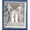 Timbre France Yvert No 83 Type II Sage 1c noir s. azuré Oblitéré