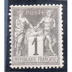 Timbre France Yvert No 83 Type II Sage 1c noir s. azuré Neuf * sur charnière