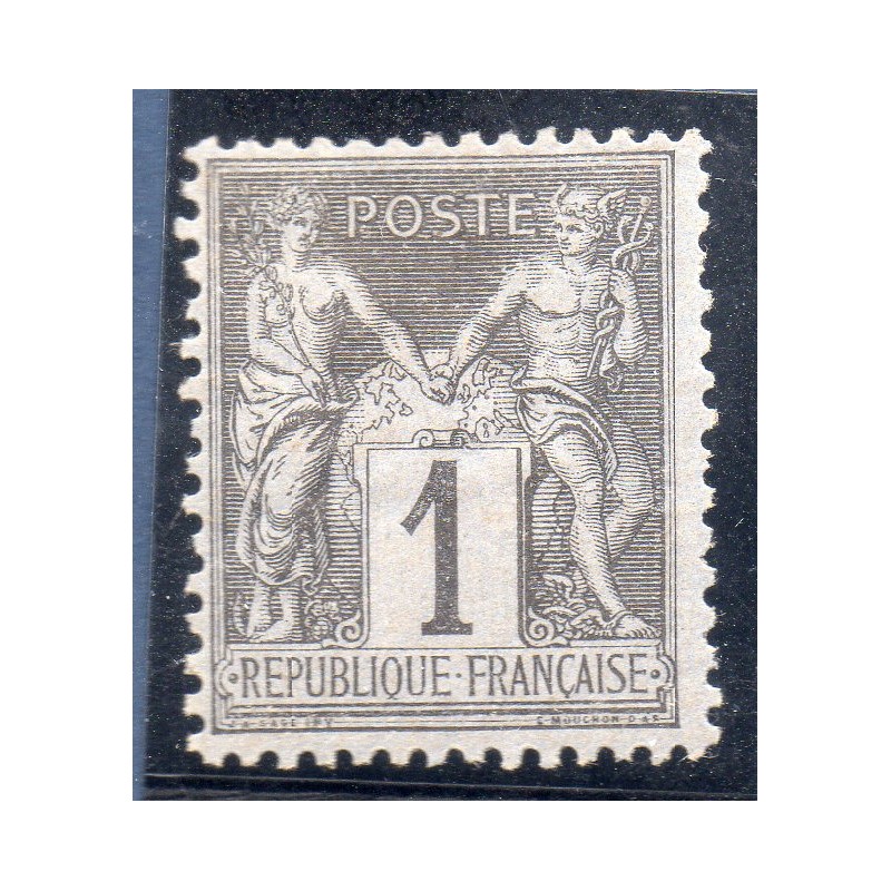 Timbre France Yvert No 83 Type II Sage 1c noir s. azuré Neuf * sur charnière