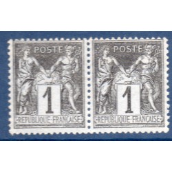 Timbre France Yvert Paire No 83 Type II Sage 1c noir s. azuré Neuf * sur charnière