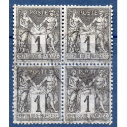 Timbre France Yvert Bloc de 4 No 83 Type II Sage 1c noir s. azuré Oblitéré