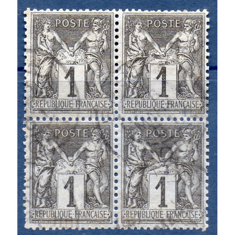 Timbre France Yvert Bloc de 4 No 83 Type II Sage 1c noir s. azuré Oblitéré