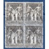 Timbre France Yvert Bloc de 4 No 83 Type II Sage 1c noir s. azuré Oblitéré