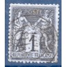 Timbre France Yvert No 83a Type II Sage 1c noir s. bleu Oblitéré