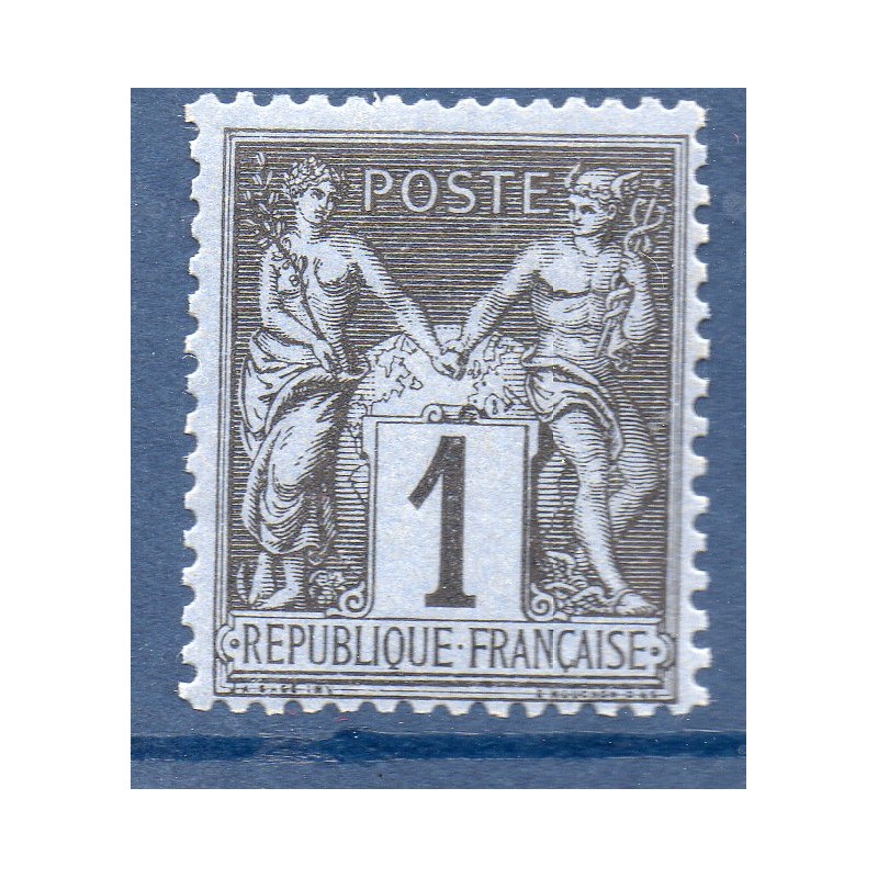 Timbre France Yvert No 83a Type II Sage 1c noir s. bleu Neuf * sur charnière