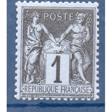 Timbre France Yvert No 83a Type II Sage 1c noir s. bleu Neuf * sur charnière