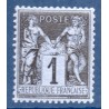 Timbre France Yvert No 83a Type II Sage 1c noir s. bleu Neuf ** sans  trace de charnière