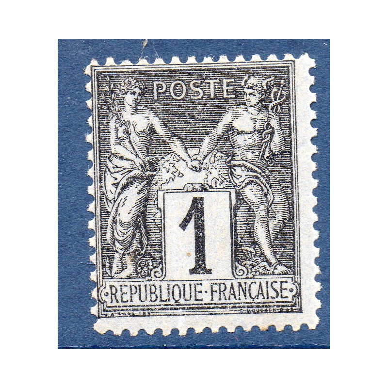 Timbre France Yvert No 83b Type II Sage 1c noir s. gris Neuf * sur charnière