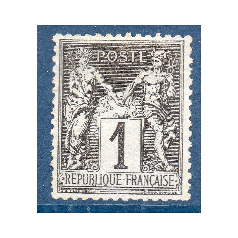 Timbre France Yvert No 83b Type II Sage 1c noir s. gris Neuf (*) sans gomme