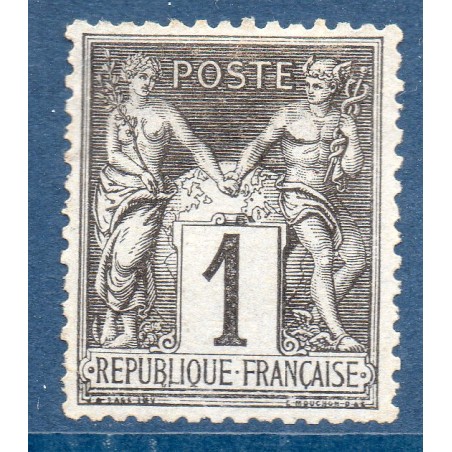 Timbre France Yvert No 83b Type II Sage 1c noir s. gris Neuf (*) sans gomme