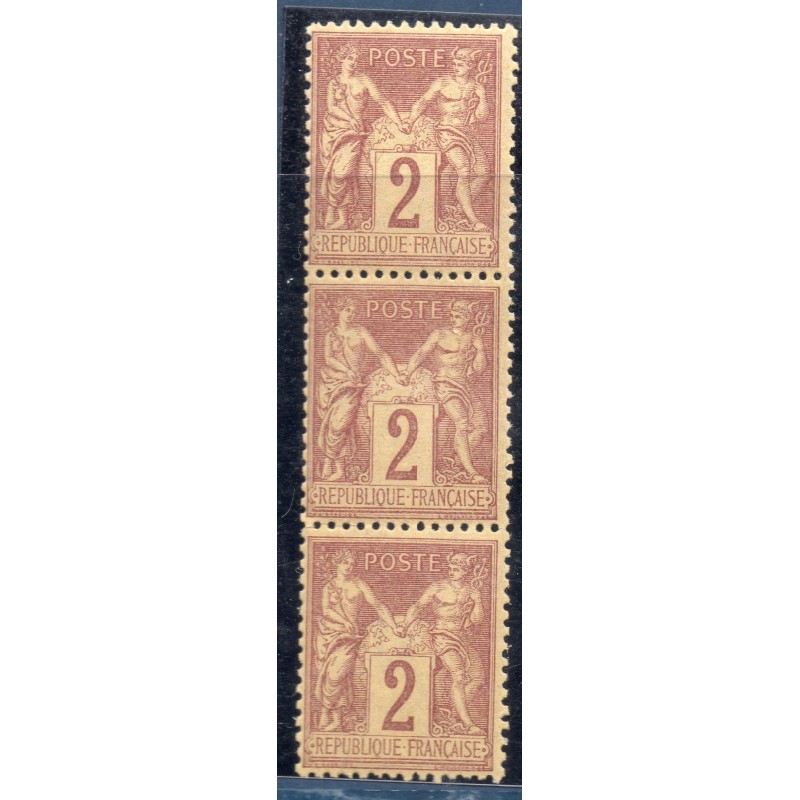 Timbre France Yvert Bande de 3 No 85 Type II Sage 2c brun-rouge Neuf ** sans charnière