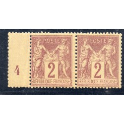 Timbre France Yvert Paire No 85 Type II Sage 2c brun-rouge Neuf ** sans charnière