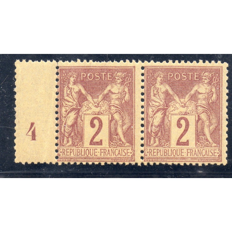 Timbre France Yvert Paire No 85 Type II Sage 2c brun-rouge Neuf ** sans charnière