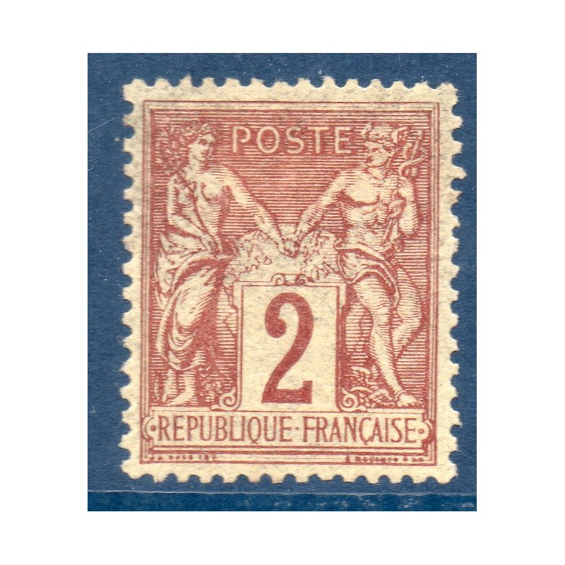 Timbre France Yvert No 85e Type II Sage 2c brun-rouge s. jaune Neuf * sur charnière