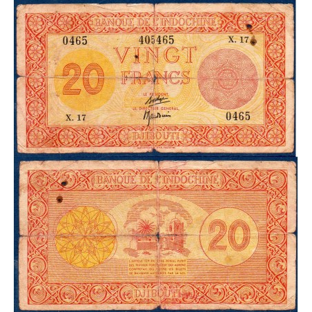 Djibouti P.15, B, Billet de 20 Francs 1945 Mosquée