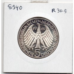 Allemagne RFA 5 deutsche mark 1969 G, Spl KM 125 Theodor Fontane pièce de monnaie