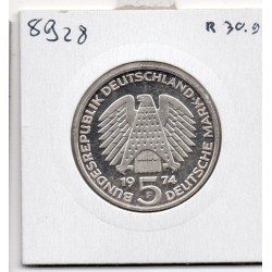 Allemagne RFA 5 deutsche mark 1974 F, Spl KM 138 Constitution pièce de monnaie