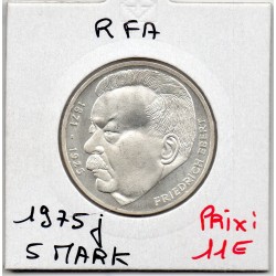 Allemagne RFA 5 deutche mark 1975 J, Spl KM 141 Friedrich Ebert pièce de monnaie