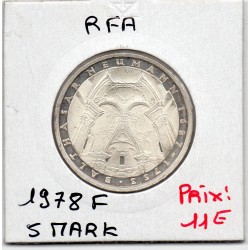 Allemagne RFA 5 deutche mark 1978 F, Spl KM 148 Balthasar Neumann pièce de monnaie