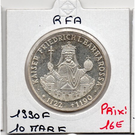 Allemagne RFA 10 deutche mark 1990 F, Spl KM 174 Freidrich Barbarossa pièce de monnaie