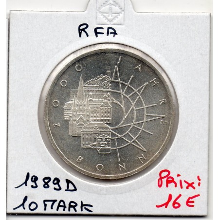 Allemagne RFA 10 deutche mark 1989 D, Spl KM 172 Ville de Bonn pièce de monnaie