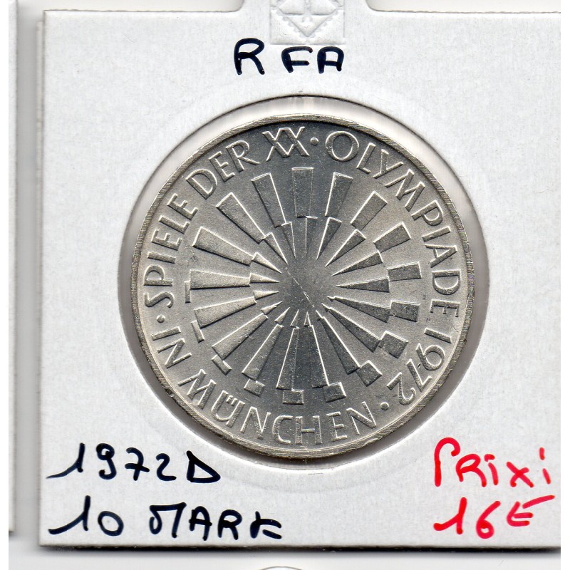 Allemagne RFA 10 deutche mark 1972 D, Spl KM 134 pièce de monnaie