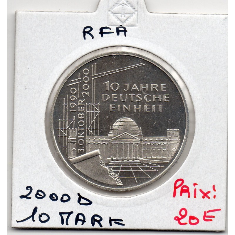 Allemagne RFA 10 deutsche mark 2000 D, Spl KM 201 unité allemande pièce de monnaie