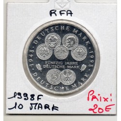 Allemagne RFA 10 deutsche mark 1998 F, Spl KM 195 50 ans de la monnaie pièce de monnaie