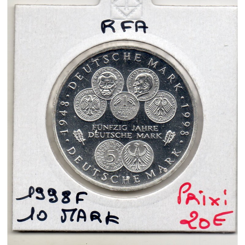 Allemagne RFA 10 deutsche mark 1998 F, Spl KM 195 50 ans de la monnaie pièce de monnaie