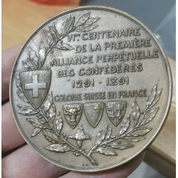 Medaille 600 ans de l'Alliance perpetuelle France Suisse 1891 Alphée Dubois Corne Bronze