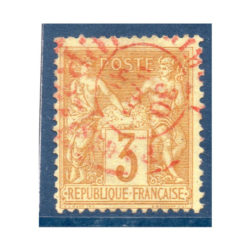 Timbre France Yvert No 86 Type II Sage 3c bistre-jaune Oblitéré CaD rouge des imprimés