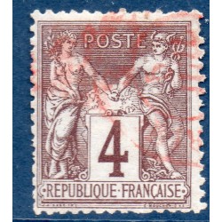 Timbre France Yvert No 88 Type II Sage 4c lilas-brun Oblitéré CaD rouge des imprimés