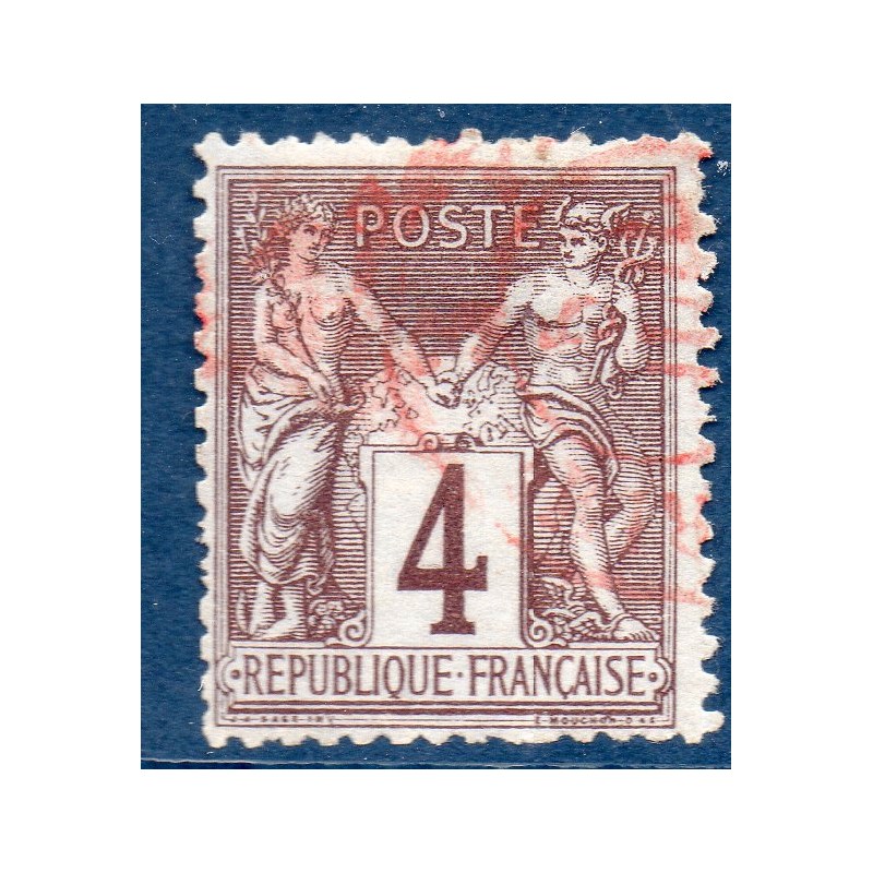 Timbre France Yvert No 88 Type II Sage 4c lilas-brun Oblitéré CaD rouge des imprimés