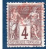 Timbre France Yvert No 88 Type II Sage 4c lilas-brun Oblitéré CaD rouge des imprimés