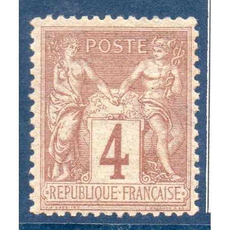 Timbre France Yvert No 88 Type II Sage 4c lilas-brun Neuf * sur charnière