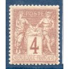 Timbre France Yvert No 88 Type II Sage 4c lilas-brun Neuf * sur charnière