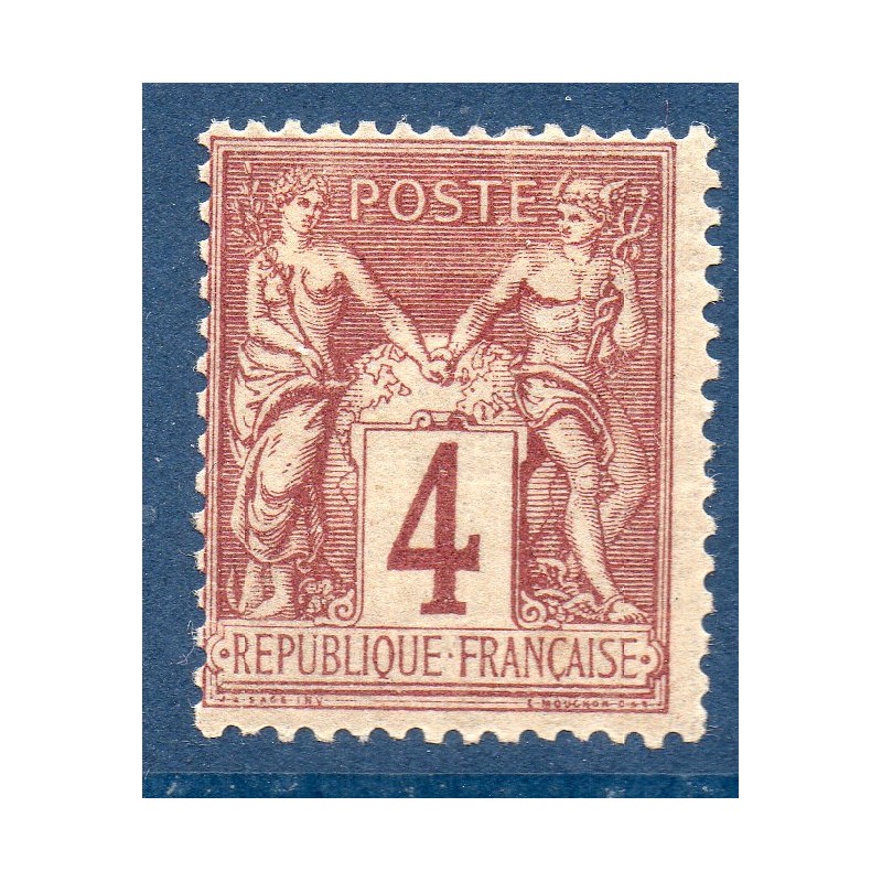 Timbre France Yvert No 88a Type II Sage 4c lilas s. azuré Neuf * sur charnière