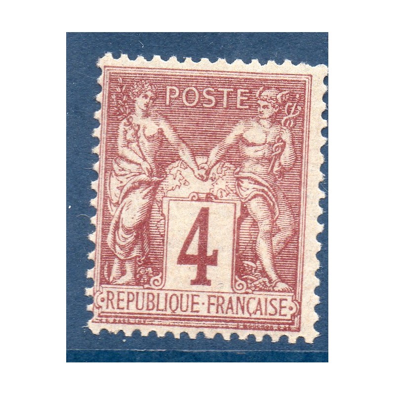 Timbre France Yvert No 88a Type II Sage 4c lilas s. azuré Neuf ** sans trace de charnière