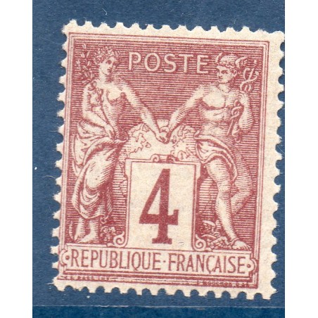 Timbre France Yvert No 88a Type II Sage 4c lilas s. azuré Neuf ** sans trace de charnière